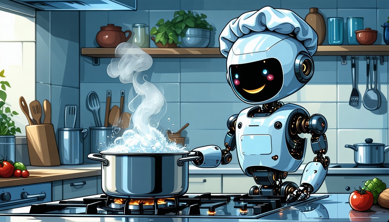 A robot watching water boil.