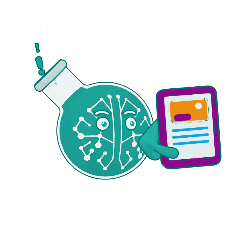 Professor Synapse reading an article on a tablet