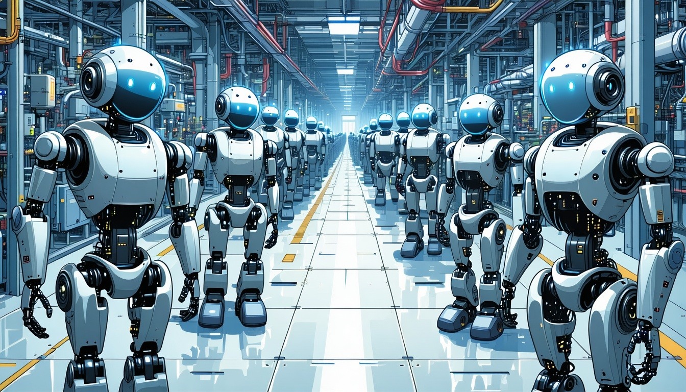 a team of robots in a factory.